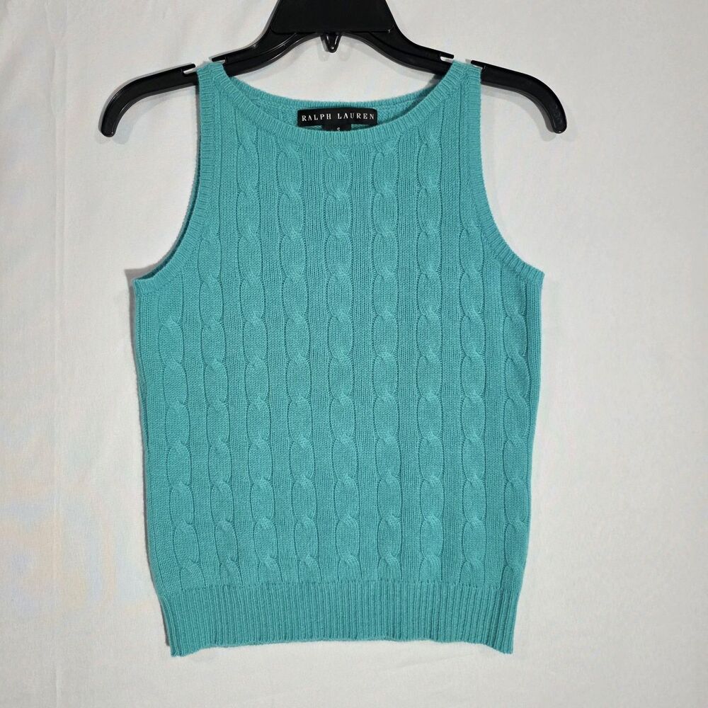Ralph Lauren Cashmere Cable Knit Sleeveless Sweater Tank Top - Black Label